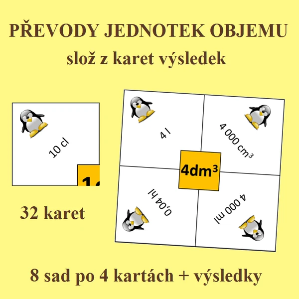 Převody jednotek OBJEMU (slož z karet výsledek)