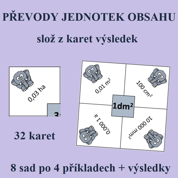 Převody jednotek OBSAHU (slož z karet výsledek)