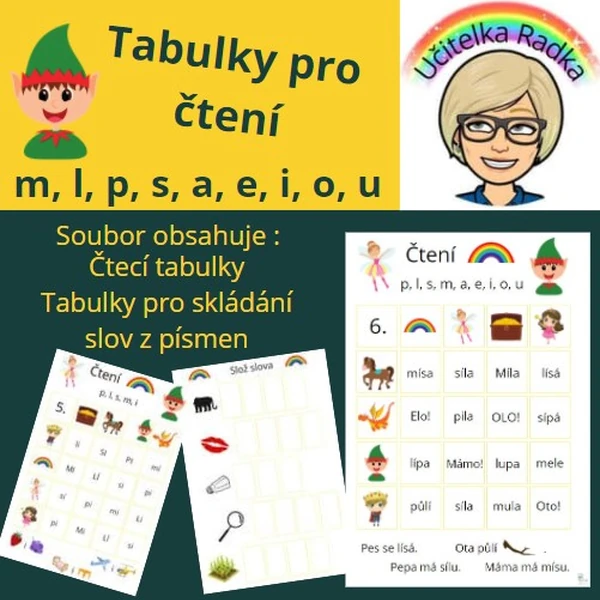 Tabulky čtení pro 1.třídu - soubor na listopad