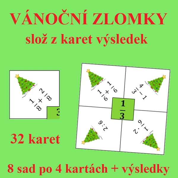 Vánoční zlomky (slož z karet výsledek)