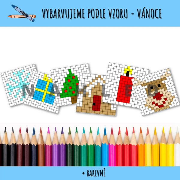 Vybarvujeme podle vzoru - Vánoce