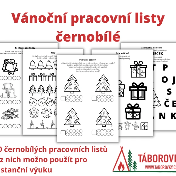 Vánoční pracovní listy černobílé