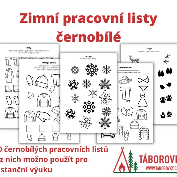 Zimní pracovní listy černobílé