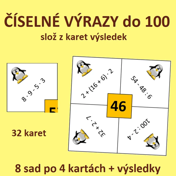 ČÍSELNÉ VÝRAZY do 100 (slož z karet výsledek)