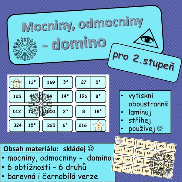 Mocniny, odmocniny - domino