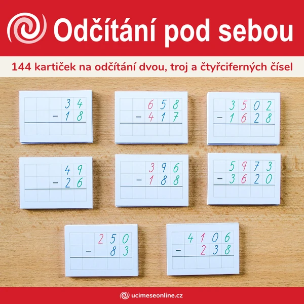 Odčítání víceciferných čísel pod sebou - 144 kartiček