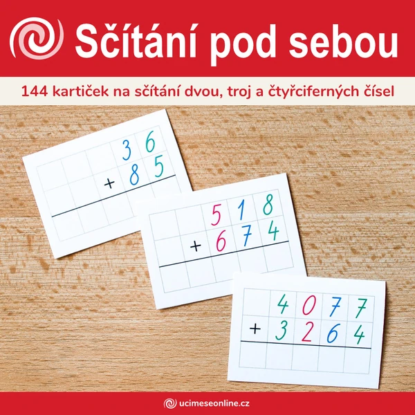 Sčítání víceciferných čísel pod sebou - 144 kartiček