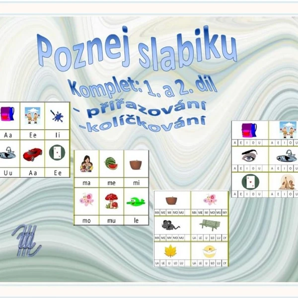 KOMPLET - POZNEJ SLABIKU (1. - 2. díl) : 1. DÍL - Pojmenuj obrázek a najdi slabiku - přiřazování, 2. DÍL - Poznej slabiku – kolíčkování