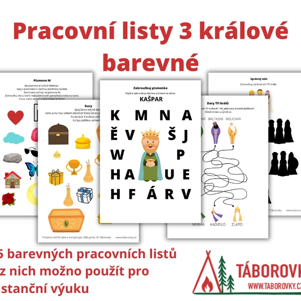 3 králové pracovní listy - barevné