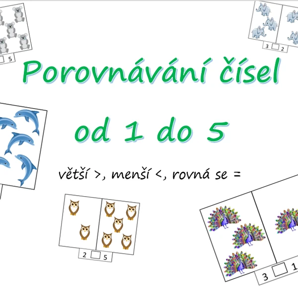 Porovnávání čísel od 1 do 5 s obrázky zvířat