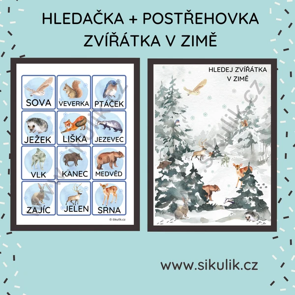 Zvířátka v zimě hledačka +postřehovka