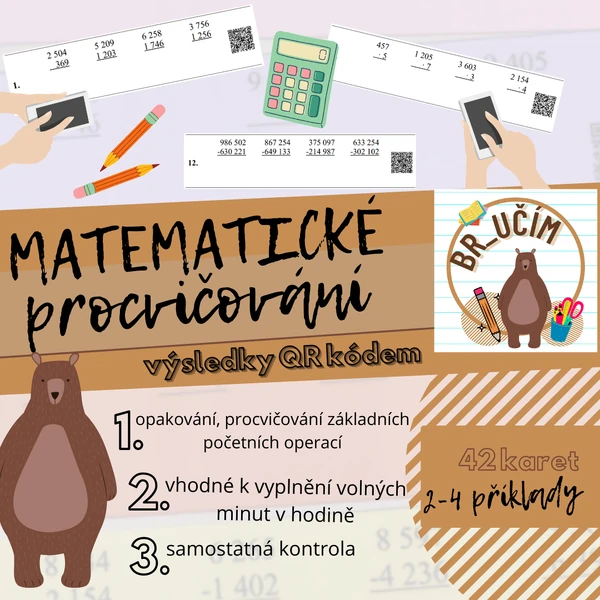  MATEMATICKÉ PROCVIČOVÁNÍ - karty k dopisování s kontrolou pomocí QR kódu