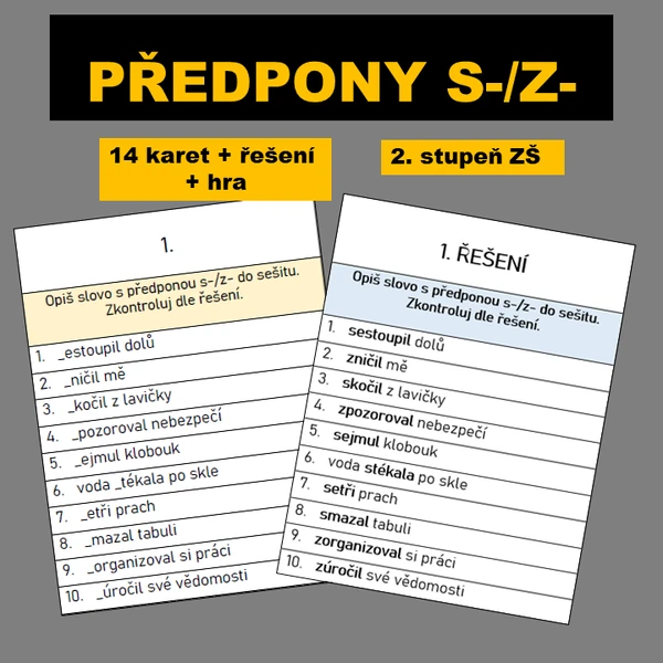 Předpony s-/z- soubor slov na procvičení
