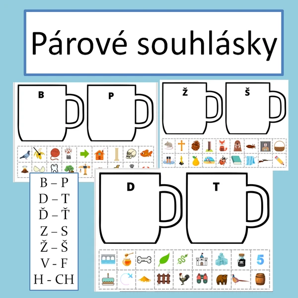 Párové souhlásky - obrázky, třídění