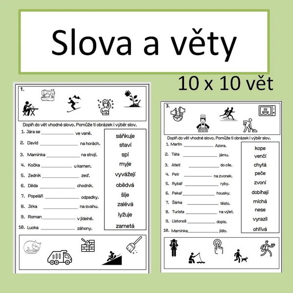 Slova a věty - čtení, psaní, obrázky