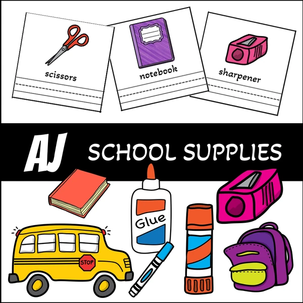 AJ - school supplies, školní pomůcky (opis, překlad, slovíčka)