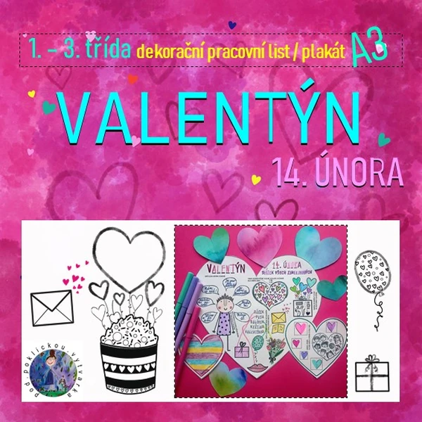 Valentýn - dekorační pracovní list / plakát A3