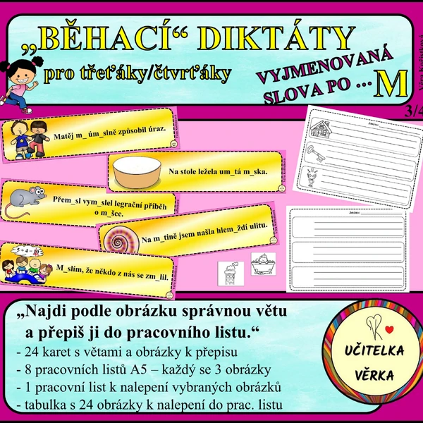„BĚHACÍ“ DIKTÁTY pro třeťáky/čtvrťáky - VYJMENOVANÁ SLOVA PO M