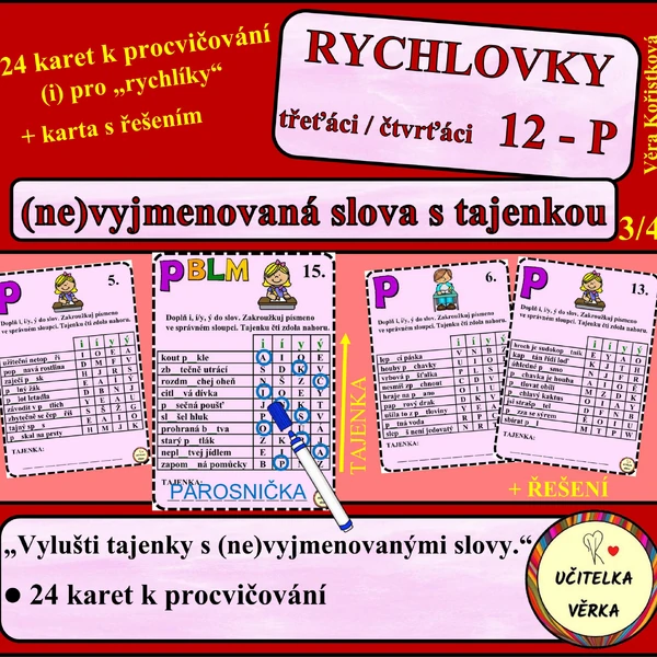 RYCHLOVKY 12 - P - (ne)VYJMENOVANÁ SLOVA PO P s tajenkou