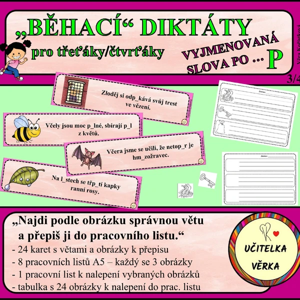 „BĚHACÍ“ DIKTÁTY pro třeťáky/čtvrťáky - VYJMENOVANÁ SLOVA PO P