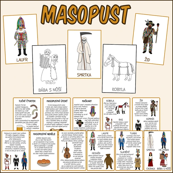 Masopust - Karty maškar + Omalovánky