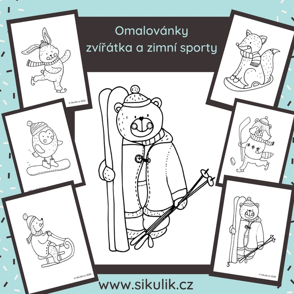 Omalovánky Zvířátka A Zimní Sporty