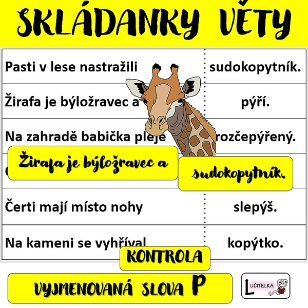 Skládanky - věty na vyjmenovaná slova po P