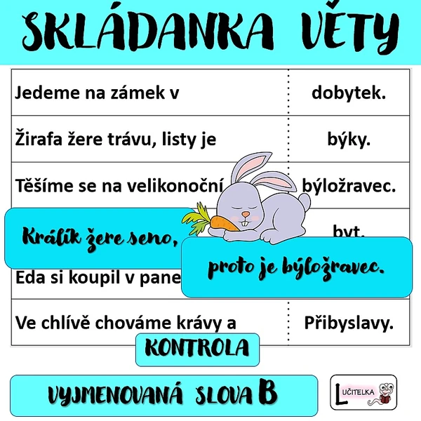 Skládanky - věty na vyjmenovaná slova po B 