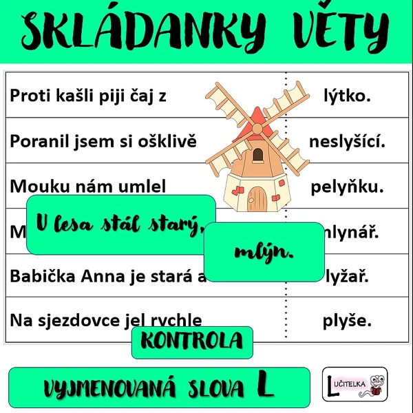 Skládanky - věty na vyjmenovaná slova po L