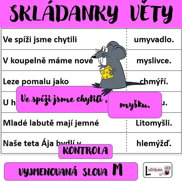 Skládanky - věty na vyjmenovaná slova po M
