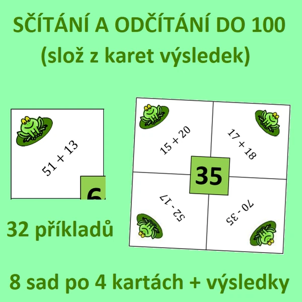 Sčítání a odčítání do 100 (slož z karet výsledek)
