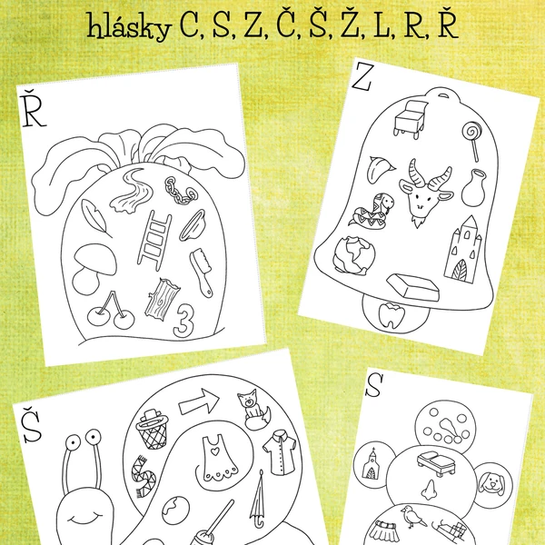 Omalovánky (hlásky C, S, Z, Č, Š, Ž, L, R, Ř) 
