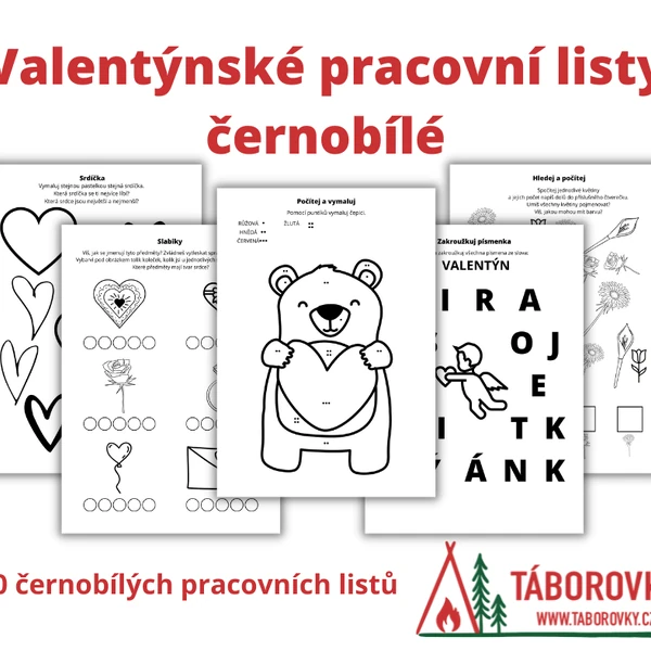 Valentýn pracovní listy černobílé