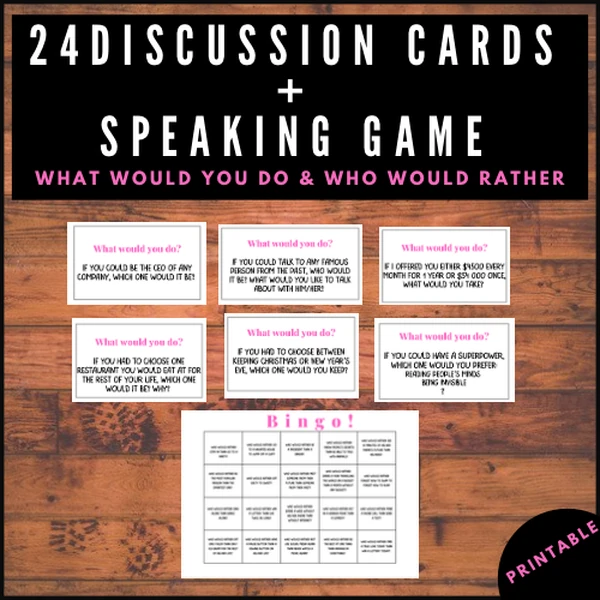 Discussion cards- 24 Questions + Speaking game