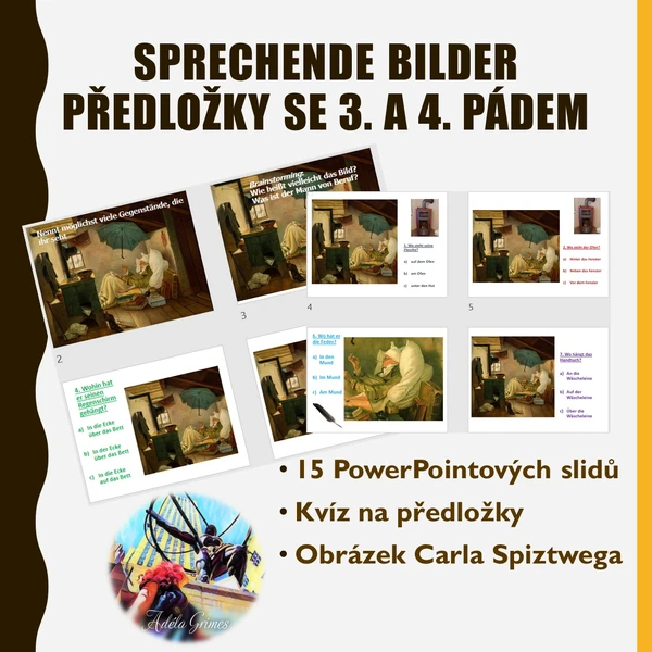 "Der arme Poet" - sprechende Bilder, Präp. mit Dativ und Akkusativ