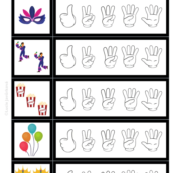 Pracovní list - KARNEVAL - počítání 1-5