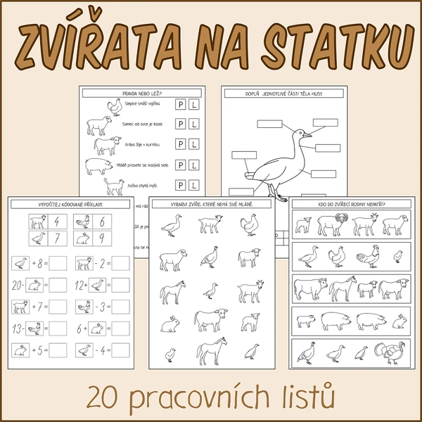 Zvířata na statku - Pracovní listy
