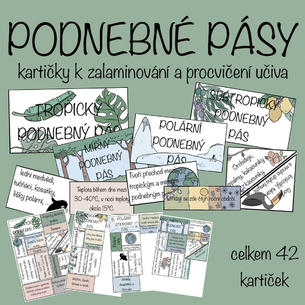 Podnebné pásy - kartičky k zalaminování
