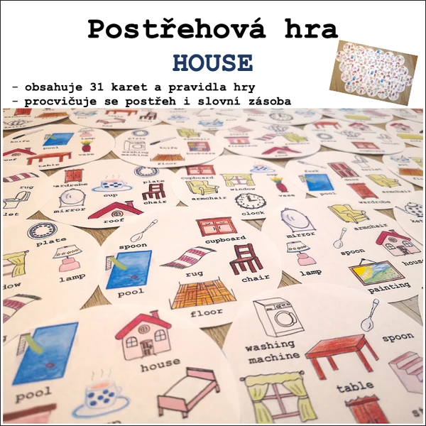 Postřehová hra - HOUSE - 6 obrázků na kartě