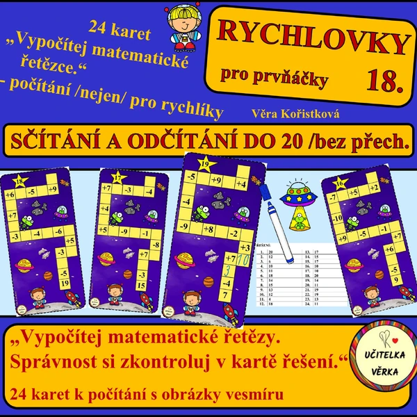 RYCHLOVKY 18 - SČÍTÁNÍ A ODČÍTÁNÍ DO 20 - bez přechodu