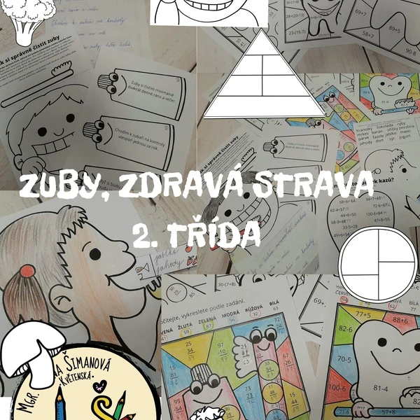 Zuby, zdravá strava 2. třída - matematika, běhací psaní, prvouka