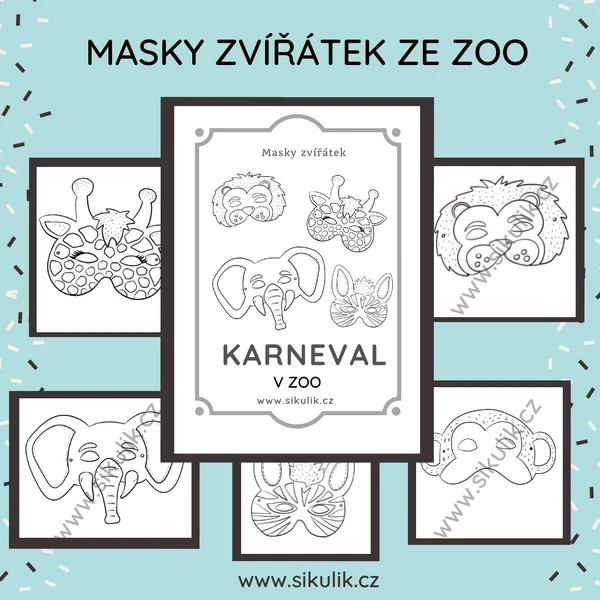 Omalovánkové masky zvířátek ze ZOO