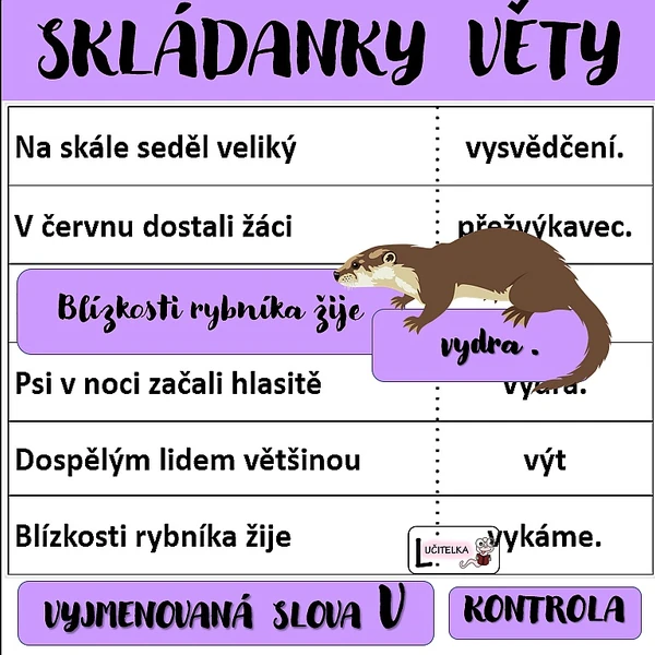 Skládanky - věty na vyjmenovaná slova po V
