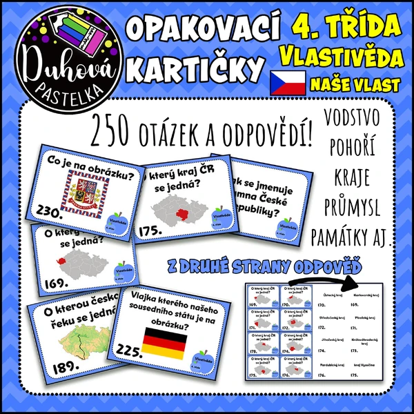 OPAKOVACÍ KARTIČKY z vlastivědy - 4. třída - Naše vlast