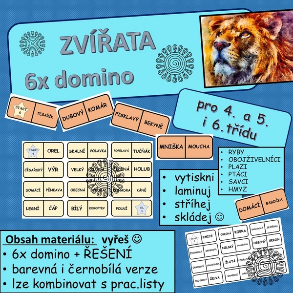 Zvířata 6x domino