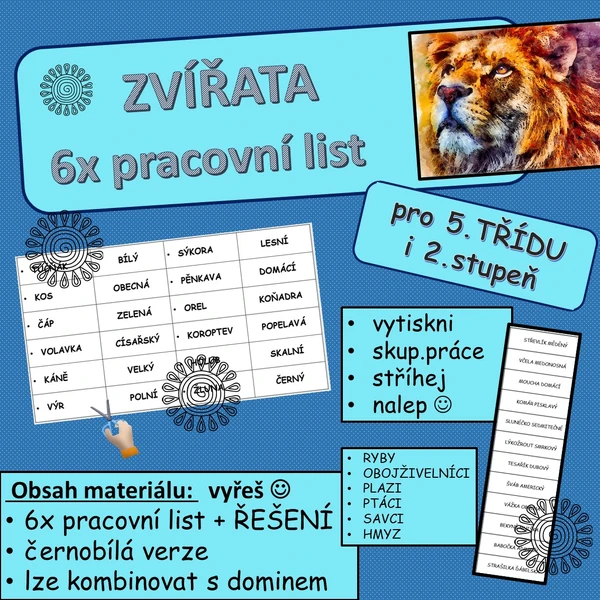 Zvířata 6x pracovní list