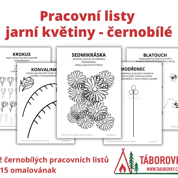 Pracovní listy jarní květiny černobílé
