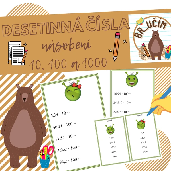 DESETINNÁ ČÍSLA - násobení 10, 100 a 1000