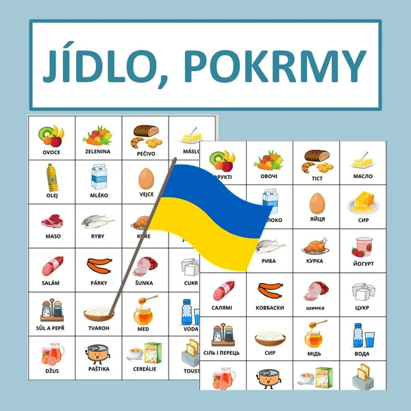Jídlo, pokrmy - dvojjazyčné kartičky (PEXESO)