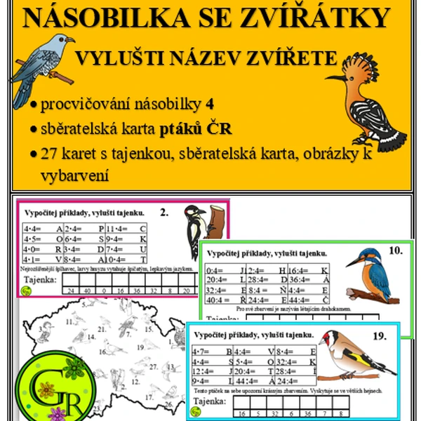 Násobilka 4 se zvířátky- ptáci ČR